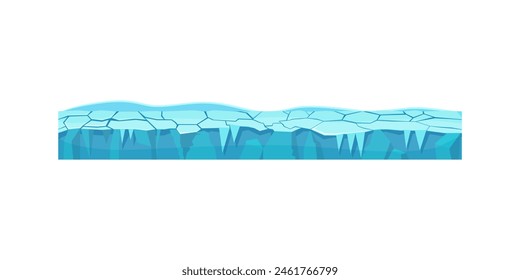 Underground level of glacier with cracks in ice and water, seamless horizontal texture vector illustration