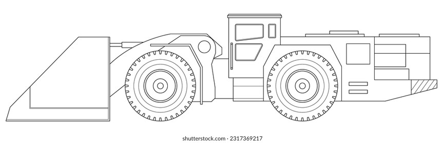 Cargador subterráneo, excavadora. Equipo para la industria de alta minería. Arcilla minera en cantera.