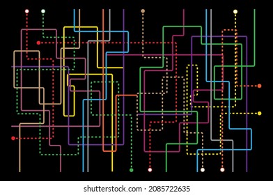 Underground map. Crossrail map design template. Live strokes included. Educational puzzle game style connects the dots. Metro map tube subway scheme. City transportation vector complex grid. 