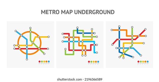 Underground Metro Map Tiny Icon Set. Vector illustration of Different Type Color Subway Transportation Scheme Icons