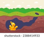 underground mine with gold nuggets. flat vector illustration.