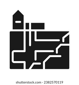 Underground mining black glyph icon. Heavy industry. Excavation and extraction of ore, minerals. Coal mining. Silhouette symbol on white space. Solid pictogram. Vector isolated illustration
