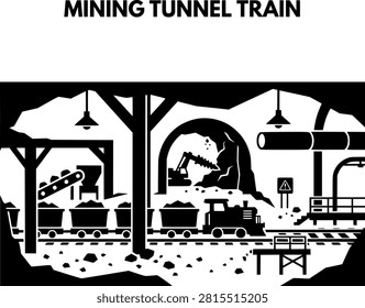 Underground Mining Tunnel Cart Train Coal Extraction Transport Vector Icon