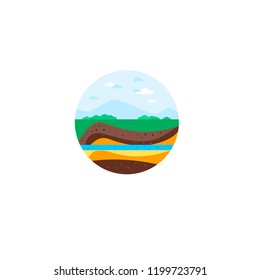 Underground mountain. Landscape earthy slice soil section mountains with water geological land underground