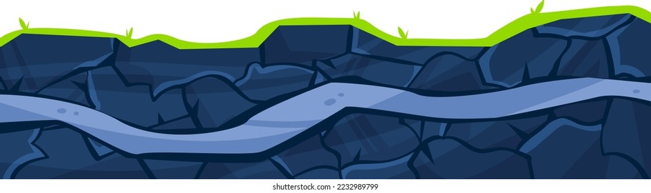 Underground nature, earth geology isolated on white, vector illustration. Natural land ground, rock soil section with stone. Green surface