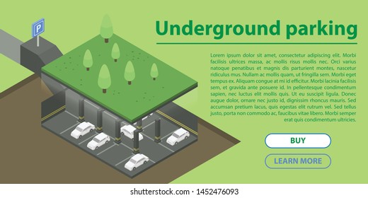Underground parking concept banner. Isometric illustration of underground parking vector concept banner for web design