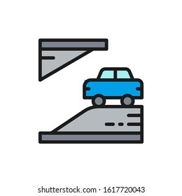 Underground parking flat color line icon. Isolated on white background