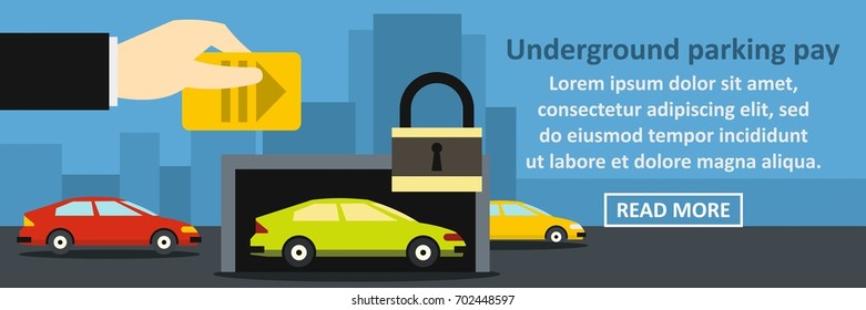 Underground parking pay banner horizontal concept. Flat illustration of underground parking pay banner horizontal vector concept for web