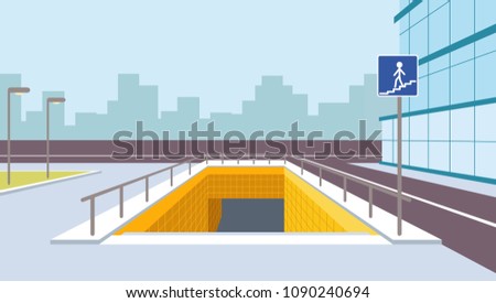Underground pedestrian crossing perspective illustration. City view