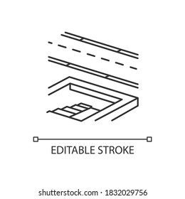 Underground pedestrian walkway linear icon. Safe pedestrian crosswalk. Underground tunnels. Thin line customizable illustration. Contour symbol. Vector isolated outline drawing. Editable stroke