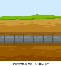 Underground pipeline. Sewer and water supply pipe. Sewage system. An oil pipeline in the ground. Nature and soil. Flat illustration