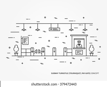 Underground railway turnstile (pay-gate, tourniquet) line vector illustration. Underground turnstile (pay-gate) creative graphic concept. City underground railroad turnstile graphic design.