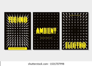 Underground Rave. Electronic Festival Banner Template. Techno Music Poster Set. Abstract Minimal Background With Dots Grid. Vibe And Light Effect.