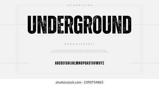 Tipografía de tipo de letra del alfabeto digital abstracto bajo tierra. Fuentes De Pantalla Condensadas Negrita. Ilustración del vector