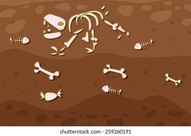 Underground scene with dinosaur bones