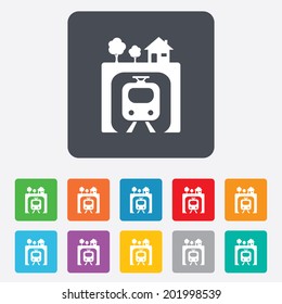 Underground sign icon. Metro train symbol. Rounded squares 11 buttons. Vector