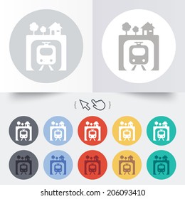 Underground sign icon. Metro train symbol. Round 12 circle buttons. Shadow. Hand cursor pointer. Vector