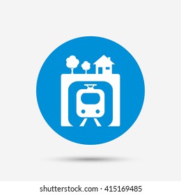 Underground sign icon. Metro train symbol. Blue circle button with icon. Vector