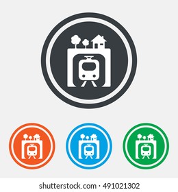 Underground sign icon. Metro train symbol. Graphic design web element. Flat underground metro symbol on the round button. Vector
