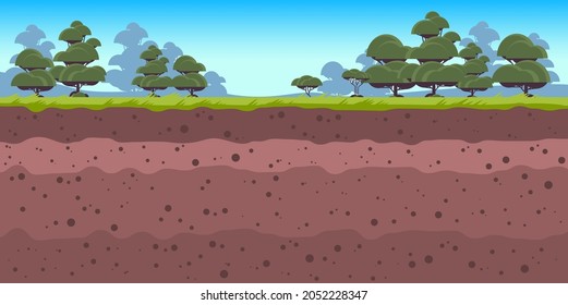 Underground Soil Layers Ground Layer With Grass And Trees Archeology Landscape Horizontal