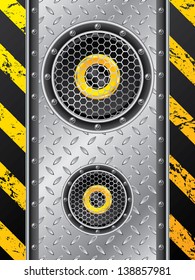 Underground speaker set design with metallic plate and grunge stripes