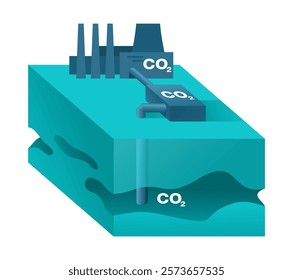 Underground Storage of Carbon Dioxide - Carbon Capture, Utilization and Storage Technologies. Isometric vector illustration