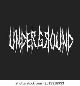 Underground text typography with dark Gothic font type, black and white vector lettering design