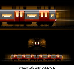 Underground train (Train #14). Pixel optimized. Elements are in the separate layers. In the side, back and front views.
