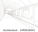 Underground. The train car is at the station. Coloring vector illustration