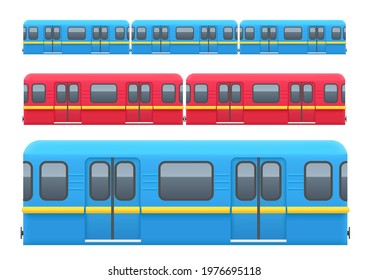 Underground train wagons set isolated on white background