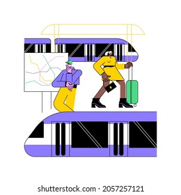 Ilustración del vector conceptual abstracto del transporte subterráneo. Fletes subterráneos, sistemas urbanos de transporte público, estación de tren subterráneo, pasajeros en espera del tren de velocidad, metáfora abstracta de la plataforma.