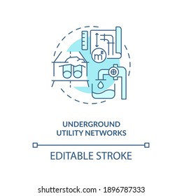 Underground utility network turquoise concept icon. Tap water supply plan. Pipeline mapping. Civil engineering idea thin line illustration. Vector isolated outline RGB color drawing. Editable stroke