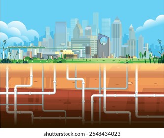 Sistema subterráneo de tuberías de drenaje de agua bajo la ciudad moderna Asentamiento suburbano