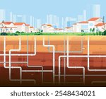 Underground Water Pipe drainage  System under modern city town Suburb settlement