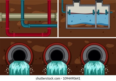 Underground Water Sewer Pipe System illustration