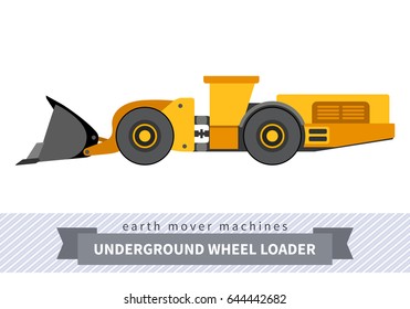 Underground wheel front loader. Heavy equipment vehicle isolated color vector illustration on white background