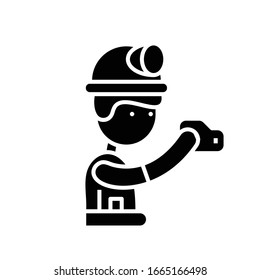 Underground worker black icon, concept illustration, vector flat symbol, glyph sign.