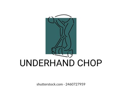 underhand chop vector line icon. lumberjack sport. athlete chopping logs pictogram illustration.
