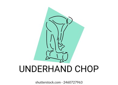 underhand chop vector line icon. lumberjack sport. athlete chopping logs pictogram illustration.
