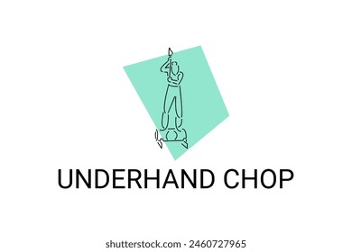 underhand chop vector line icon. lumberjack sport. athlete chopping logs pictogram illustration.
