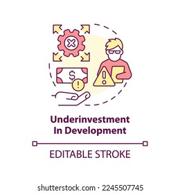 Underinvestment in development concept icon. Сhallenge in public-health system abstract idea thin line illustration. Isolated outline drawing. Editable stroke. Arial, Myriad Pro-Bold fonts used