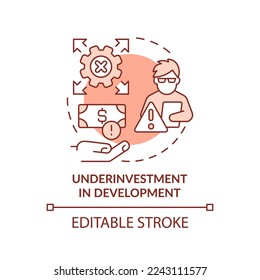 Underinvestment in development red concept icon. Сhallenge in public-health system abstract idea thin line illustration. Isolated outline drawing. Editable stroke. Arial, Myriad Pro-Bold fonts used