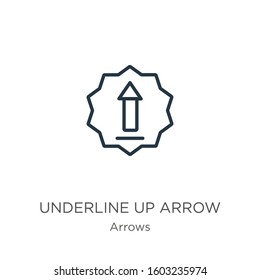 Underline up arrow icon. Thin linear underline up arrow outline icon isolated on white background from arrows collection. Line vector sign, symbol for web and mobile