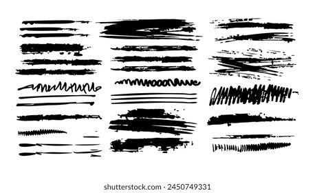Underline brushstroke set. Collection shape element line and stroke design abstract. Texture divider outline note. Sketch marker border, crayon stripe kit, grunge creative text decoration