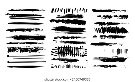 Underline brushstroke set. Collection shape element line and stroke design abstract. Texture divider outline note. Sketch marker border, crayon stripe kit, grunge creative text decoration