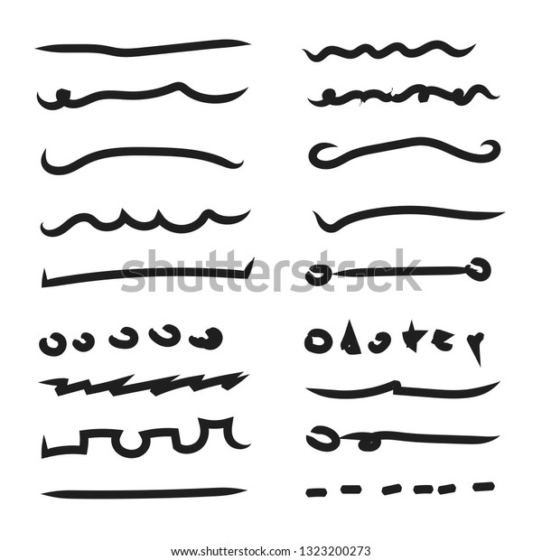 Underline Collection Set Vector . Hand Drawn\
Doodle Style Different Shapes /\
Illustration