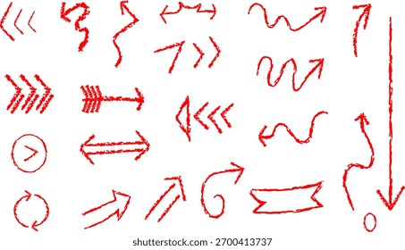 Underline crayon set. Hand drawn line arrow. Red underline mark. Brush, marker, pencil, crayon hand drawn note highlight. Painting emphasis, check by red pen, chalk, pastel. Doodle line, circle. arrow