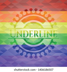 Underline emblem on mosaic background with the colors of the LGBT flag