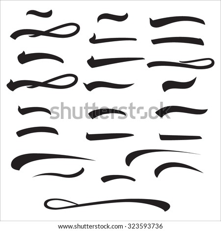 Underline Lettering Line Set Vector. Pen Strike Underline Isolated On white. Handwrite Text Marker Iillustration