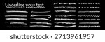 Underline line kit with chalk pencil watercolor brush crayon strokes presenting hand drawn white doodle effect and bold color texture perfect for abstract vector art and blackboard influenced design.